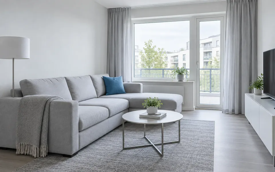 Düzenli ve eşyalı bir kiralık dairenin salonu